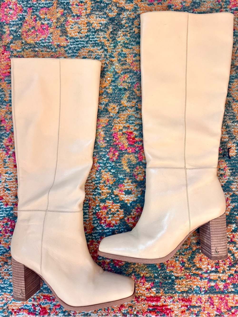 Sam Edelman Olly Knee High 100% Leather Boots | Eggshell/Cream | Size 9